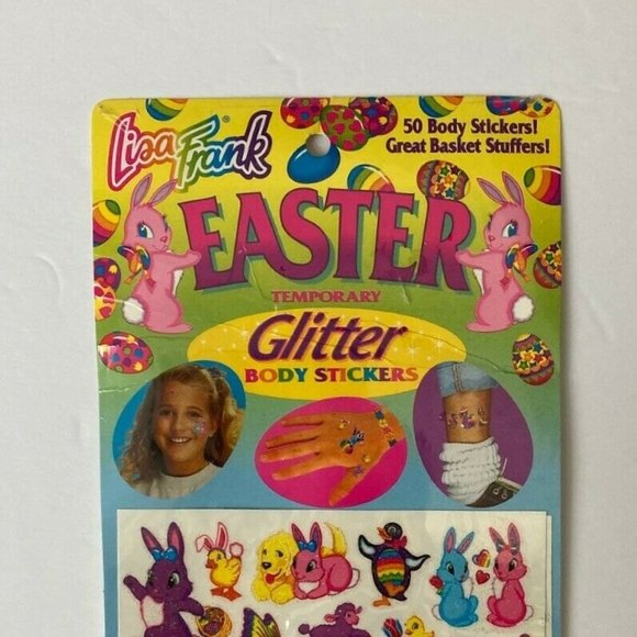 Vintage Lisa Frank Easter Glitter Body Stickers 50 Temporary Tattoo Rabbit Panda - Picture 9 of 12